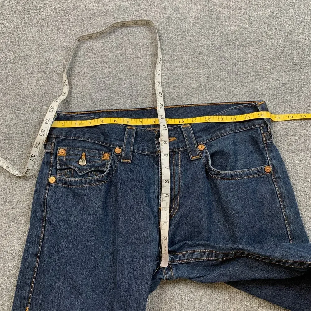 True Religion Jeans Mens 32 Denim Straight Leg Flap Pocket Dark Wash Cotton